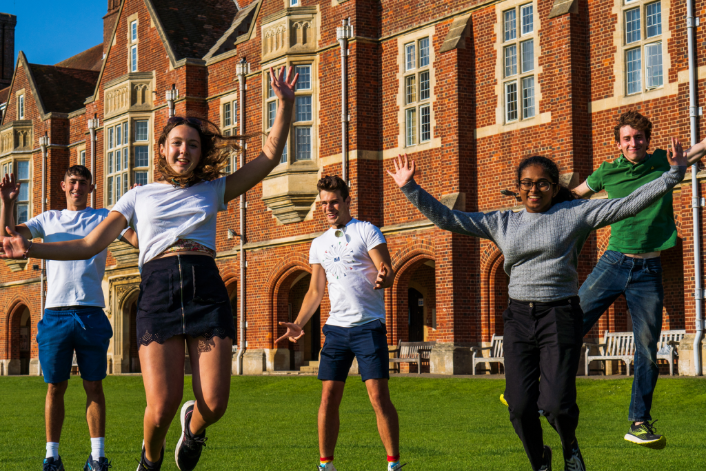 a-level pupils jump for joy